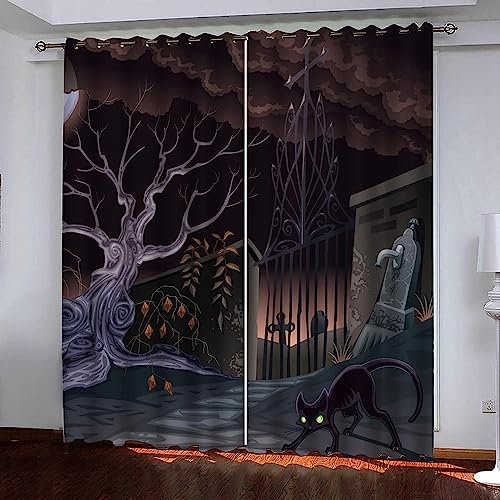 3D Vorhang Blickdicht Tier Schwarze Baumkatze 100% Polyesterfaser Wohnkultur Druck Kinder Vorhang Schlafzimmer Wohnzimmer/Uv-Schutz/Schalldämmung/Sichtschutz -4D4Q2E4H8X5