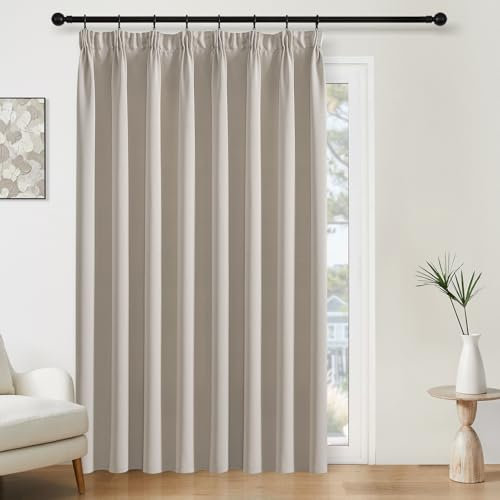 Softalker Verdunklungsvorhänge Kräuselband Vorhänge Extra Breite Gardine 300 cm Raumteiler Vorhang Verdunklung 240cm Gardinen Blickdichte Beige für Schiene Wohnzimmer Schlafzimmer Kinderzimmer,1 Stück
