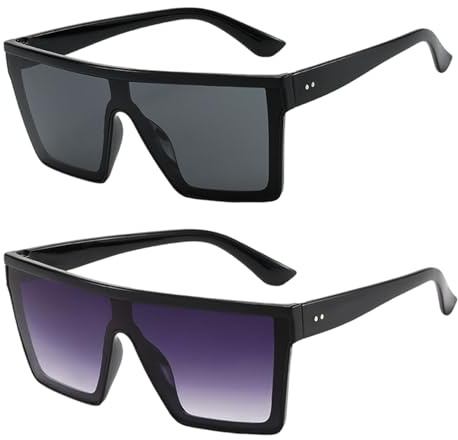 FUIPVGI 2 Paar Flat Top Oversized Sonnenbrille Vintage Sonnenbrille Quadratische Sonnenbrille für Damen Herren 70er Jahre Sonnenbrille Shades Steampunk Sonnenbrille für Outdoor-Aktivitäten Party