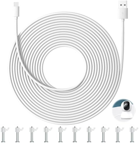 gaubss cable USB C de 10 m para cámara de seguridad X iaomi Mi y otras marcas, USB de carga rápida de 66 W con clip para instalación fácil, PVC duradero