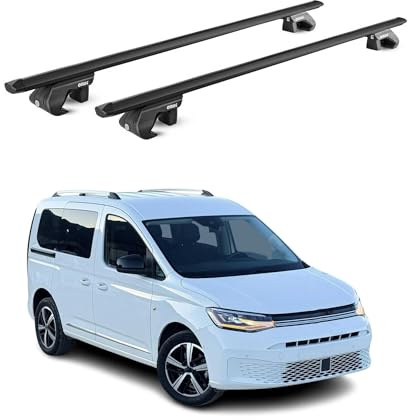 OMAC Dachträger für VW Caddy 2020-2026 Aluminium Schwarz | TÜV geprüft, bis 90 kg Traglast, T-Nut-Befestigung, für Standard-Dachreling geeignet, Querträger, Grundträger