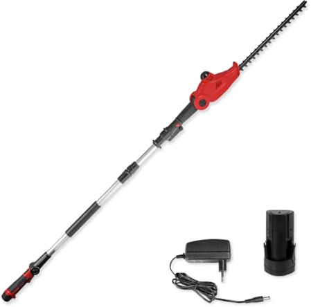 WALTER Li-Ion Akku-Heckenschere 12V, Teleskop-Verlängerung 188-235 cm | 450 mm Klingenlänge, Schwenkbarer Scherkopf, Inkl. Akku & Ladegerät, Präzises Schneiden von Hecken und Sträuchern