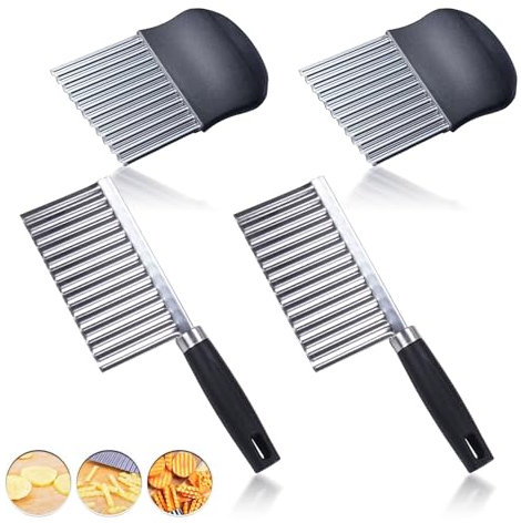 CALLYSONIC 4 Stück Wellenschneider, Wellenmesser Riffelmesser aus Edelstahl, Wellenschnittmesser, Gurkenschneider, Pommesschneider, Kartoffelschneider, Gemüse Schneider, für Gemüse, Pommes, Obst