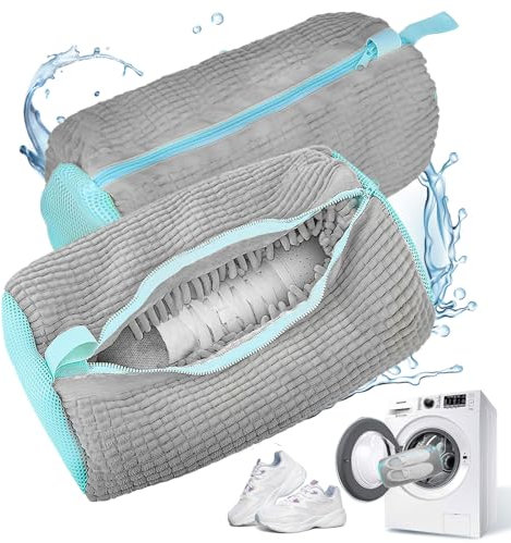 Lot De 2 Sacs Lavage Chaussures, Filet Sac Machine à Laver Réutilisable avec Fermeture Éclair, Nettoyeur Express Chaussures, Sac Chaussure Lavage Gris Durable