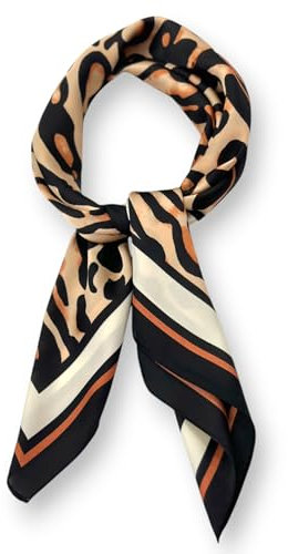 Nickituch Leo Damen Bandana Leopardenmuster Halstuch Kopftuch Leoprint Handgelenk Kopfbedeckung Haartuch Haarband Accessoire Tiermuster Tierprint 67x67cm (Beige-Braun)