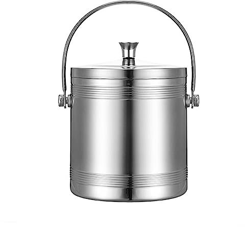 MENGLI-2024 Eiskübel Eiseimer Eiskübel aus Edelstahl, doppelwandiger Eiskübel mit Deckel, metallisolierter Eiskübel for Cocktailbar, Wein, Hausbar-Zubehör, Partys, Champagnerkübel Eiswanne(2L)