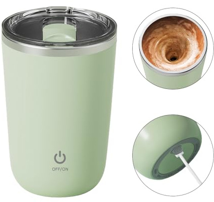 Self Stirring Coffee Mug, 350ml Rechargeable Stainless Steel Self Stirring Cup Electric High Speed Mixing Cup Household with Lid for Coffee Milk Cocoa (Green)