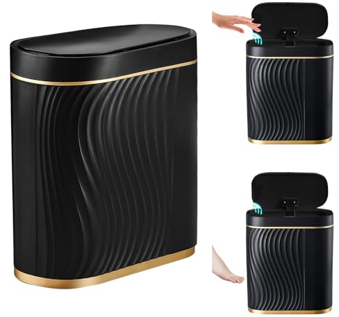MeYuxg Papelera Baño, Cubo de Basura Inteligente, 8L Cubo Basura Estrecho sin Contacto, Papelera con Tapa para Baños, Cocinas, Dormitorios, Oficinas (Negro)