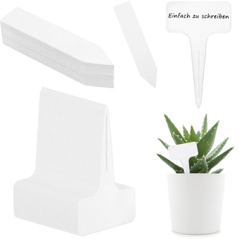 Placas para plantas, de plástico para escribir, resistentes a la intemperie, en forma de T, etiquetas para exteriores, marcadores de plantas de jardín, etiquetas para semillas (100 blancos, 2 estilos)