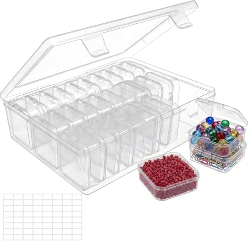Yifield 30 Mini Boxen (5,5 × 5,5 × 2 cm) mit großer Aufbewahrungsbox & Etiketten, Sortierbox mit Deckel, Perlenbox, Kunststoff Organizer für Kleinteile, Bügelperlen, Bastelperlen, Schmuck und Sticker