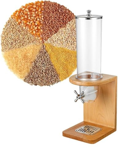 YUANYIYS 3.5L/7L/10.5L Dry Food Dispenser, Triple-Head Cereal Storage Container with PC Barrel and Wood Base for Rice, Candy, Beans, and Nuts(Single head)
