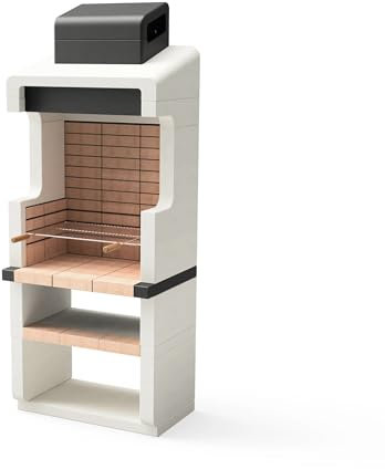 TUOZI - Barbacoa de Obra para Leña y Carbón Modelo DURANGO PLUS (Blanco, Arenisca, Negro - 84 x 58 x 210 cm) REF: 7200 - Uso en Exteriores