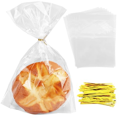 HMIEPRS Brödpåse med slipsar, 100 stycken klara plastpåsar, smörgåspåsar, återanvändbara brödpåsar limpa bröd förvaringspåsar för hemlagat bröd toastie munkar smörgåsar (23 x 32 cm)