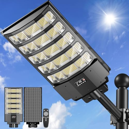 LEKIA Farolas Solares Exteriores, 8000W Potente Farola Solar con Sensor de Movimiento & Mando a Distancia, 6500K Impermeable Foco Solar Luz de Seguridad para Jardín, Patio, Parcela