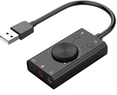 DEKKRYNFV Tarjeta de sonido USB externa para micrófono, auriculares con salida de sonido de 3 puertos ajustable externa para accesorios de computadora, tarjeta USB