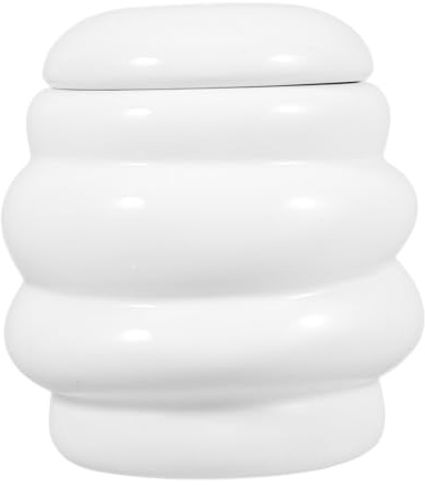 STOBAZA 300ml Ceramic Honey Jar Lid Glossy White Airtight Sealed Canister Food Storage Container for Tea Sugar and Snacks Kitchen Use