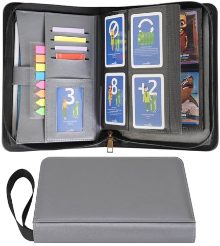 Wonderpool Card Binder A5 Album Zippered 4-Pocket Trading for 240 Cards - Leather PU Card Holder Collection Storage Folder, Side-Loading for Photo Pokemon, MTG, TCG, Yugioh, Sports Cards (Grey)
