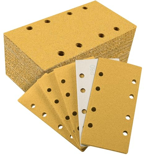 Sruhrak Papel de Lija 93 X 185 mm 8 Agujeros, 45 Hojas de Lija P80, Almohadillas de Lijado Más Fuertes para Lijadora Orbital en Madera, Metal, Barniz | Almohadillas de lijado más fuertes para lijadoras orbitales en madera, metal, barniz, plástico