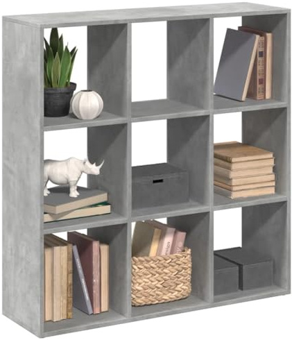 Mandloder Estantería divisoria para habitación, color gris hormigón, 102 x 29 x 103,5 cm, material de madera, 9 compartimentos, espacio de almacenamiento versátil para salón, oficina y dormitorio