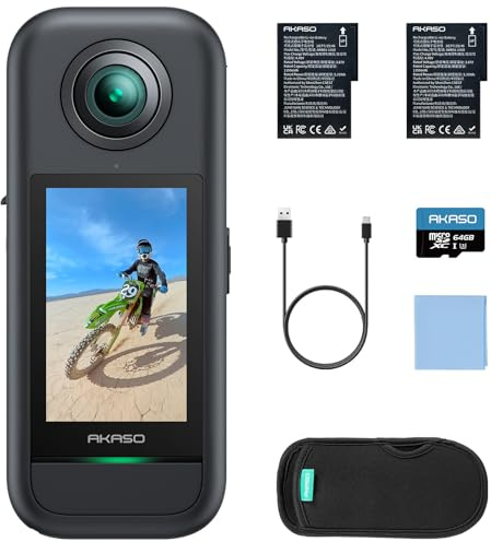AKASO 360 Weatherproof 360° Action Camera - 5.7K 360 Video with 1/2 48MP Sensors, 72MP 360 Photo, 360-SuperSmooth, Invisible Selfie Stick Effect, 360° Horizon Lock, AI Tracking with 64GB MicroSD Card