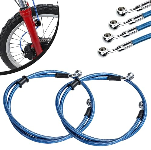 2 Pezzi Tubo Freno Moto, 200cm Tubo Freno Anteriore Posteriore Cavo-Blu | Freno Idraulico Frizione con Guaina Rinforzata per Pit Bike Dirt Bike Enduro Motocross ATV Quad