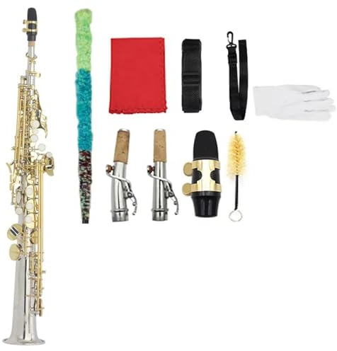 Altsaxophone Sopransaxophon In B Gerades Rohr Messing Versilbert Mit Etui Blättern Handschuhen Und Zubehör(Gold Silver)