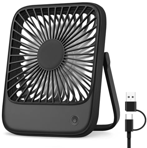 USB Desk Fan Small Desktop Table Fan Cooling 3 Speeds Silent Fans with 180° Tilt Folding, Powerful Hanging Adjustbale Mini Fans for Home Office Bedroom Car Camping, USB A/C Powered (No Rechargeable)