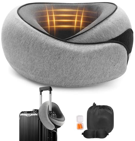 Nomadike-s NOMAREST | Coussin de Voyage en Mémoire de Forme Oreiller de Voyage Ergonomique en Mousse à mémoire de Forme, Parfait pour Avion et Voiture, Confort Ultime Garanti. (Gris)