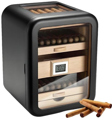 Elektrisk cigarr Humidor Smart Silent med hyllplan i cederträ Rymmer 110 cigarrer Förvaringslåda for cigarrälskare(Black)
