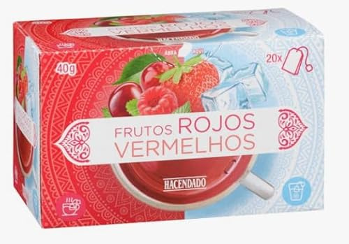 Infusión Frutos Rojos, Tè ai Frutti Rossi, Lamponi, Fragole, Ciliegie, 20 Bustine, 40g, pack 5