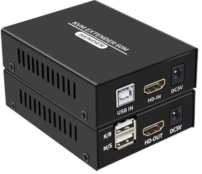 HABHYUDP KVM Extender 60M 1080P HDMI-Compatibile su Cavo Ethernet cat5e/6 RJ45 LAN USB-A Tastiera Mouse Adattatore di Estensione Video TX RX con Ampia compatibilità, Facile da configurare