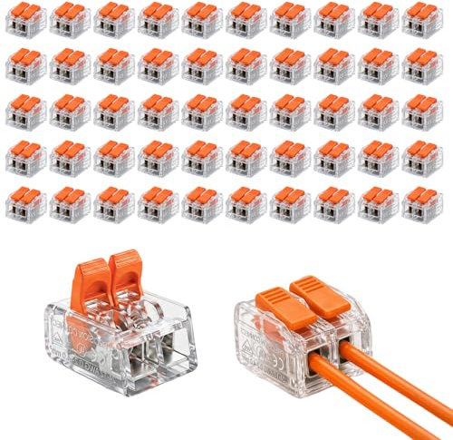 50Pcs Conectores Electricos Rapidos 2 Puertos 4mm², Ligadores Rápidos Eléctricos, Clemas Eléctricas Rápidas, Clemas de Conexión Rápida, Fichas de Empalme Eléctrico para Hotel, Casa, Almacén