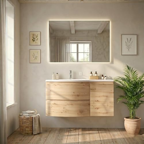 Kiamami Valentina Mobile Bagno Sospeso Curvo 105 cm Rovere Oro Lavabo