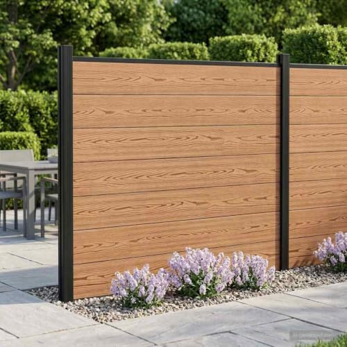 Dravynael Zaunelement WPC und Aluminium Braun für Gartenzaun Sichtschutz Sicherheit langlebige Barriere mit Montage Set wetterbeständig und stabil für Terrasse Balkon Vorgarten Grundstück