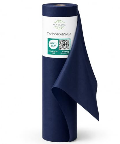 Sensalux Tischdeckenrolle Vlies 1,50 x 25 m Dunkelblau, 80 g/m² | abwaschbar, wasserabweisend, stoffähnlich, Tischdecke Rolle, OEKO-TEX, Party, Hochzeit, Catering, Event