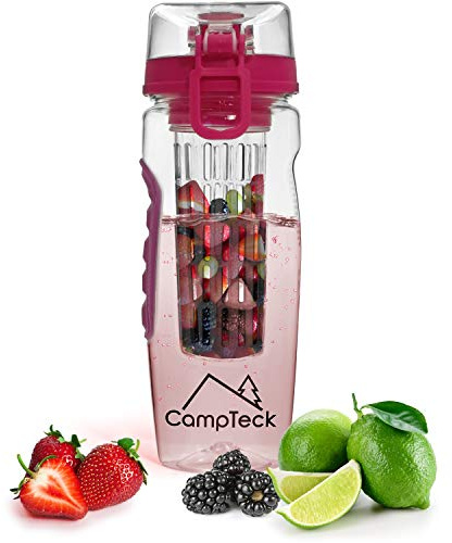 CampTeck U4277 1 Liter 1000ml Flasche Obst Schorren Infuser Wasserflasche (BPA-freier Tritan Kunststoff) mit auslaufsicherem Deckel, Verschluss und Tragegriff - Rosa