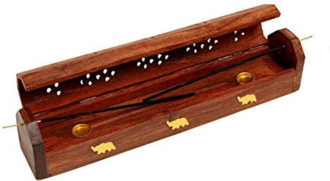 Zap Impex ® Bois Brûleur d'encens en Bois sculpté à la Main avec Compartiment de Rangement, 30,5 x 5,1 x 6,4 cm