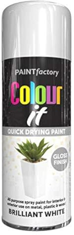 Paint Factory Colour It Primer Spray Paint 400ml Brilliant White Gloss Finish