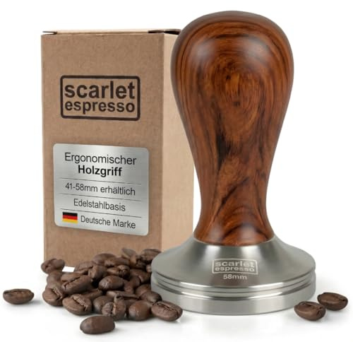 scarlet espresso | Kaffee Tamper »Classic« – Espresso Tamper mit Edelholzgriff für präzisen Anpressdruck – hochwertiger Kaffeestampfer für gleichmäßige Extraktion – 53 mm, Sandelholz - Rot