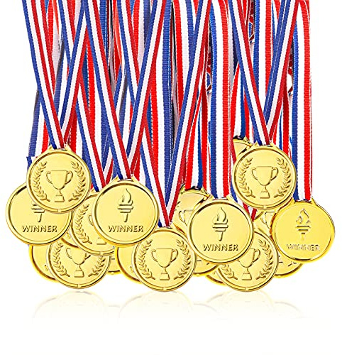 Pllieay 100 Pezzi Plastica Bambini Winner Medaglie, Oro Medaglie di Vincitore per Bambini Festa, Concorrenza, Ricompensa