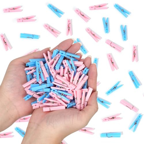 100 Stück Wäscheklammern für Babypartys, kleine Kunststoffklammern für Partygeschenke, Blau und Rosa