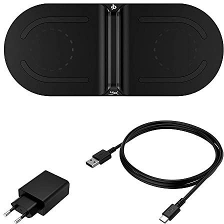HyperX ChargePlay Base – Cargador Inalámbrico Certificado Compatible con Qi – con dos bases para cargar dos dispositivos, Indicador de carga (Enchufe EU)