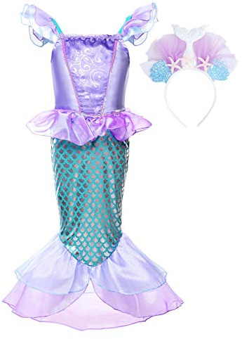 JerrisApparel Ragazze Bambine Principessa Sirena Costume Festa Halloween Abito (120, Lilla con Accessori 2)