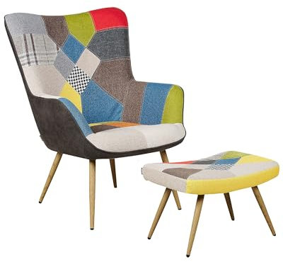 Trendy Ohrensessel mit Hocker Polyester und Metall patchwork/bunt Vejle II