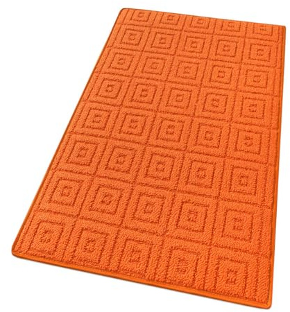 emmevi Küchenteppich, 3D, rutschfest, einfarbig, waschbar, weich, saugfähig, Modell EVITA 50 x 80 cm, Orange