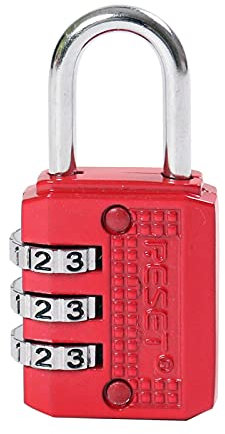 RESET-071 Lucchetto a combinazione a 3 cifre - Piccolo e versatile per scuola, palestra, bagagli, valigie, zaini e cassette degli attrezzi - Imposta la tua combinazione - Colore Rosso