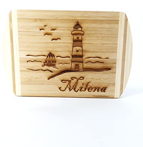 Frühstücksbrettchen Frühstücksbrett Stullenbrett Holzbrett Name Schriftzug Wunschtext Widmung Holz Brett Küchenbrett Brotbret Schneidebrett Schneidebrettchen Brotzeit (Leuchtturm, Groß)
