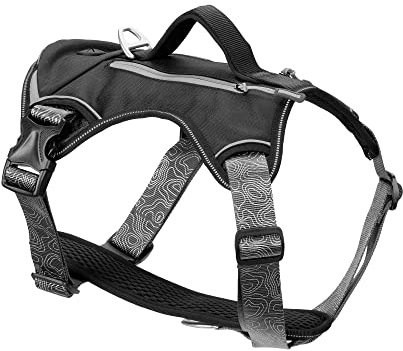 Navaris Hundegeschirr für Camping und Wandern - Geschirr für Hunde - Anti Zug Brustgeschirr verstellbar - mehr Sichtbarkeit - Harness mit Taschen