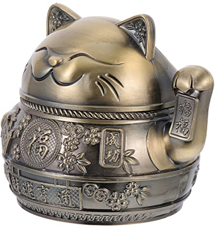 MAGICLULU Cat Design Ashtray Zinc Alloy Windproof Ashtray Portable Metal Japanese Maneki Cat for Home Decor Office Indoor Outdoor Use 4.53 In