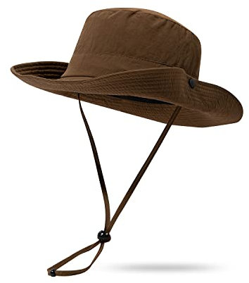 Clakllie Wasserdicht Sonnenhut Herren UV Schutz Sommer Safari Boonie Hat Faltbar Buschhut Fischerhut mit Kinnband Wide Brim Bucket Sun Hat,XT05-Brown